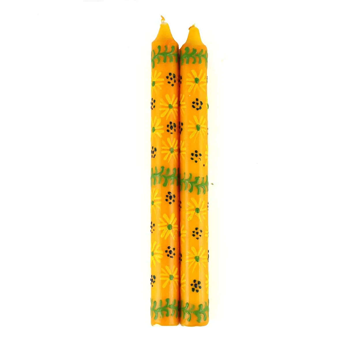 Hand Painted Candles in Yellow Masika Design (pair of tapers) Nobunto