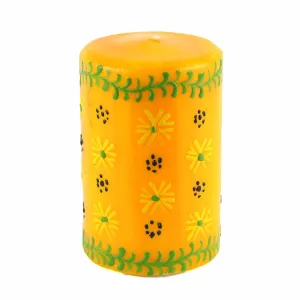 Hand Painted Candles in Yellow Masika Design (pillar) Nobunto