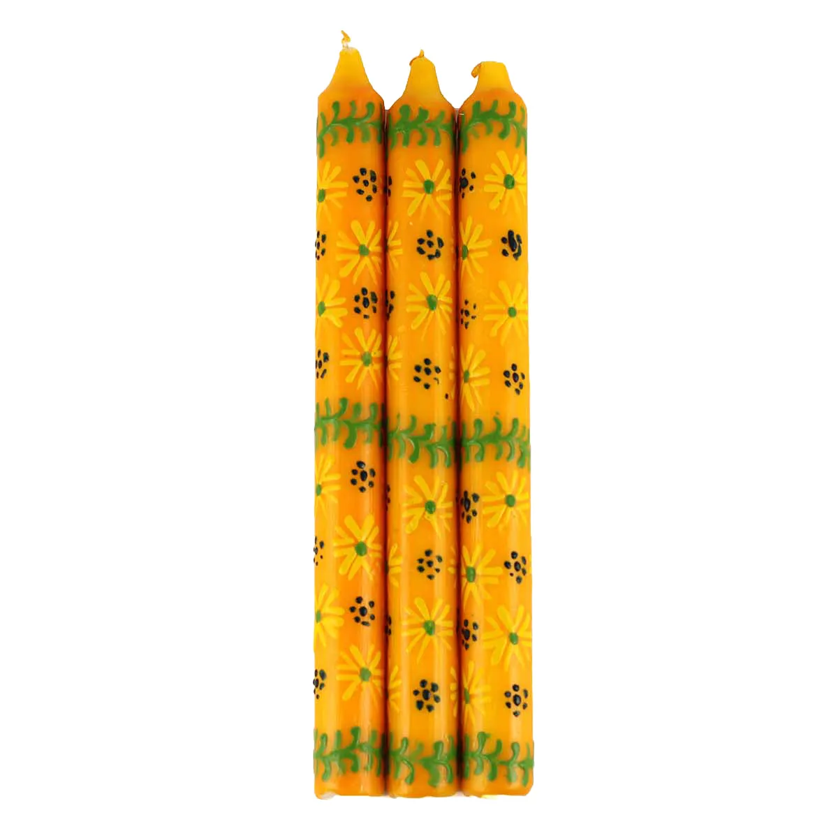 Hand Painted Candles in Yellow Masika Design (three tapers) Nobunto