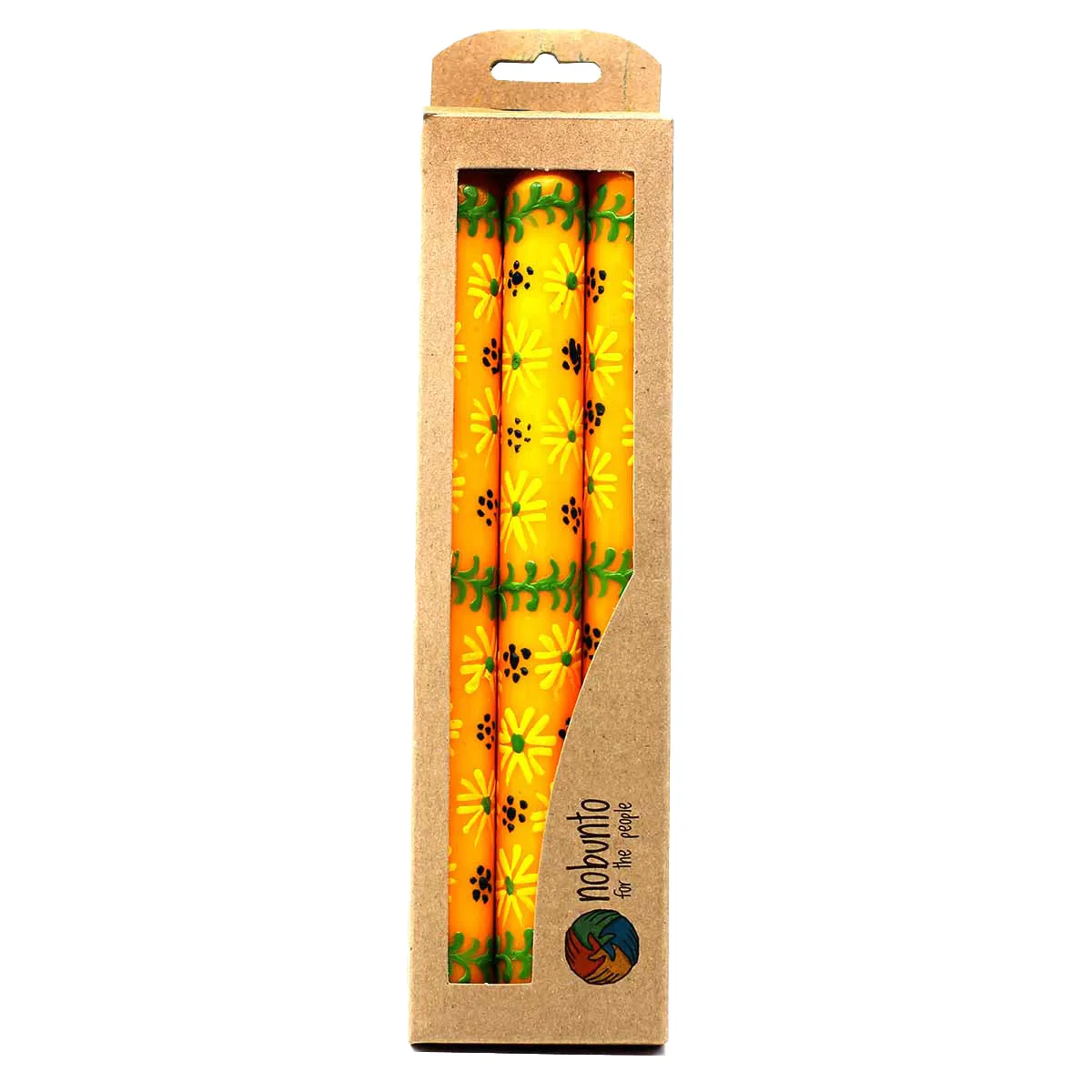 Hand Painted Candles in Yellow Masika Design (three tapers) Nobunto