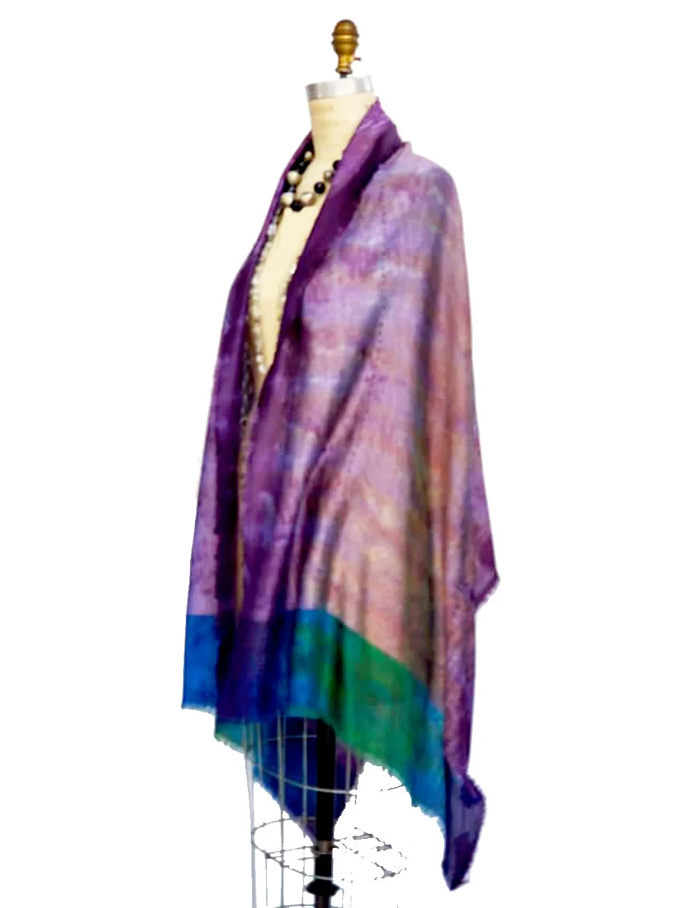 Hand Painted Silk Shawl With Embroidered Detail