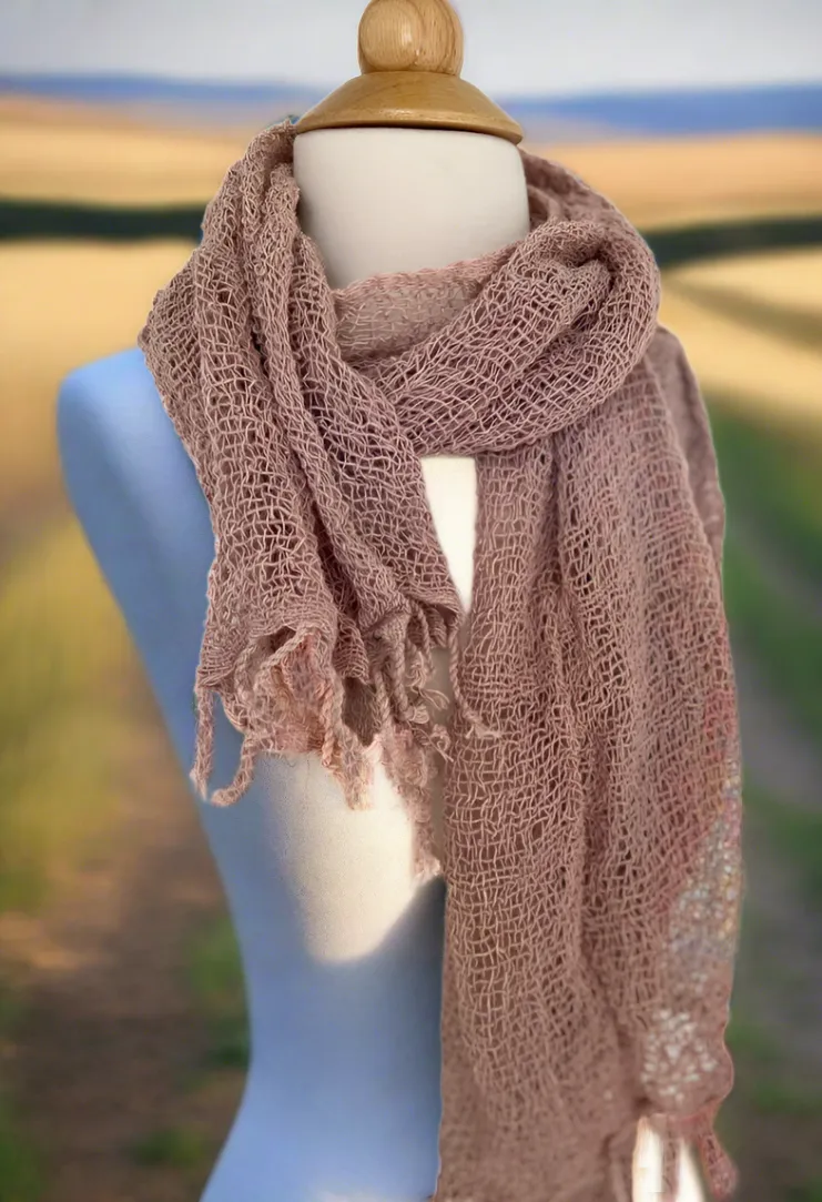 Handwoven Open Weave Cotton Scarf - Cafe Cream