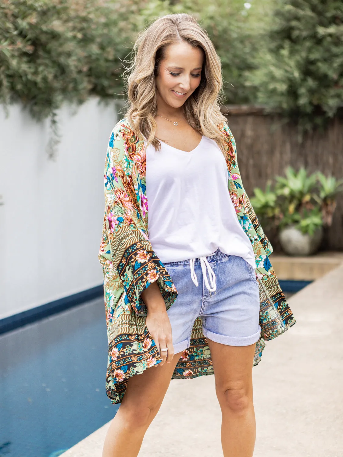 Izzy Short Kimono - Multi Green Floral