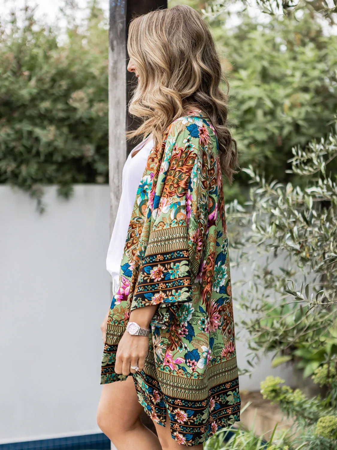 Izzy Short Kimono - Multi Green Floral