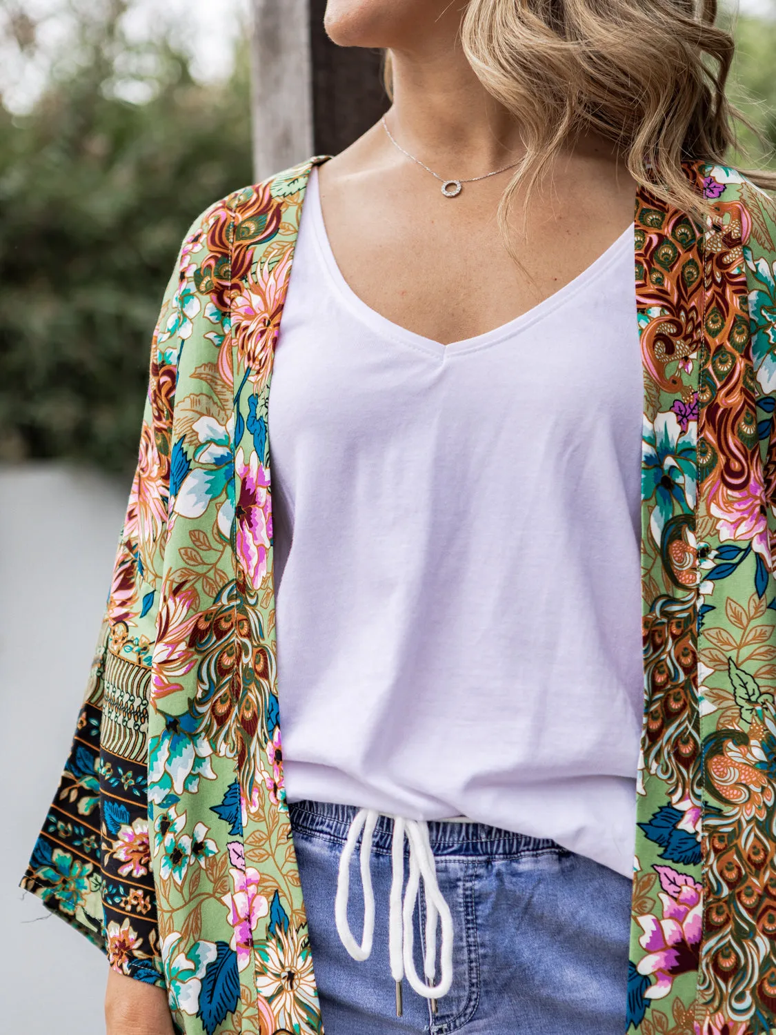 Izzy Short Kimono - Multi Green Floral