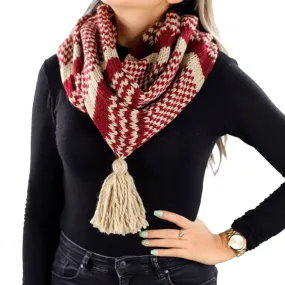 Knit Infinity Muffler w/ Tassel - Ruby/Oatmeal