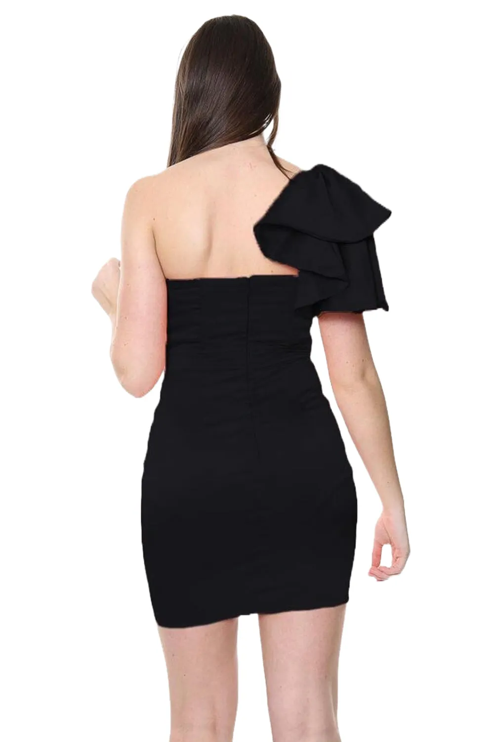 Ladies One Shoulder Frill Dress