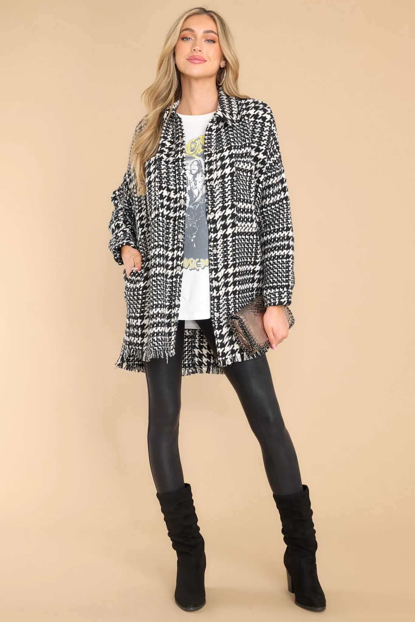 Later On Black Houndstooth Coat