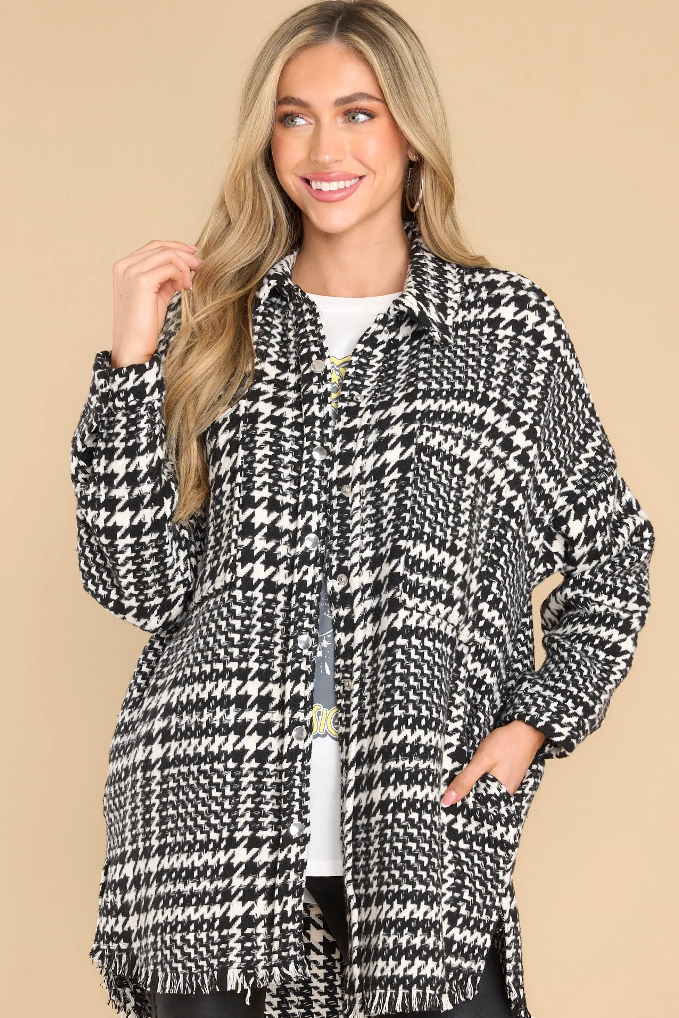 Later On Black Houndstooth Coat