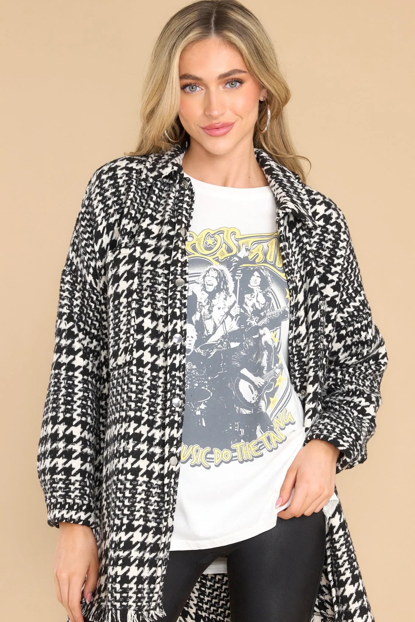 Later On Black Houndstooth Coat