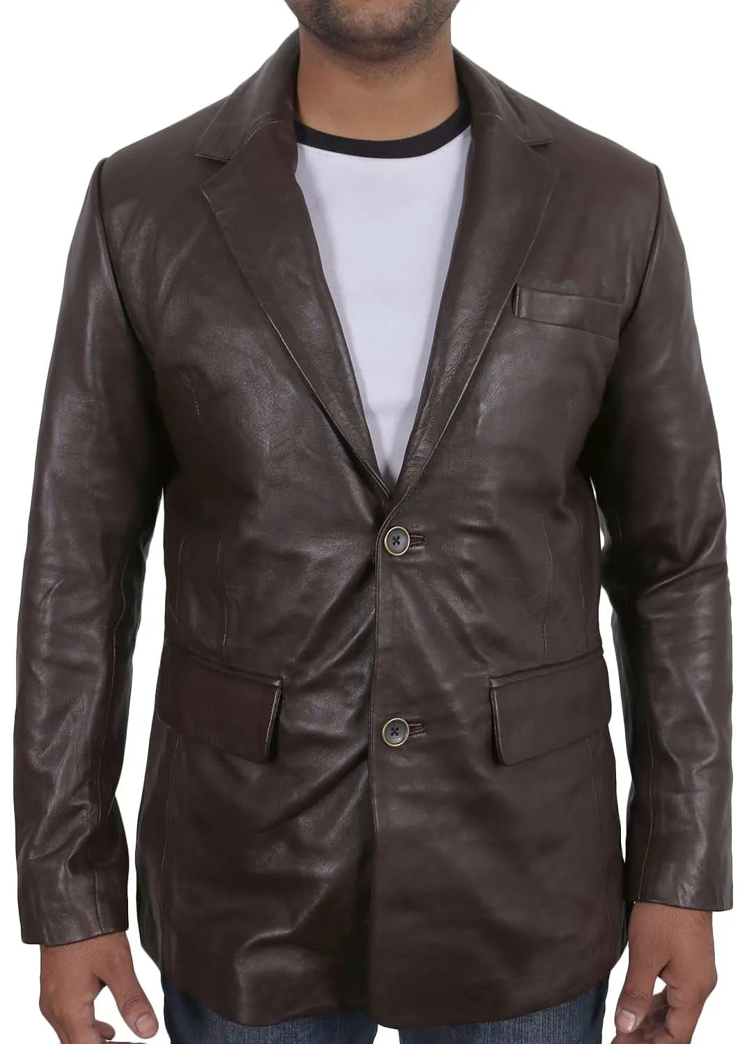 Leather Jackets Hub Mens Genuine Lambskin Leather Coat (Black, Blazer Jacket) - 1501833