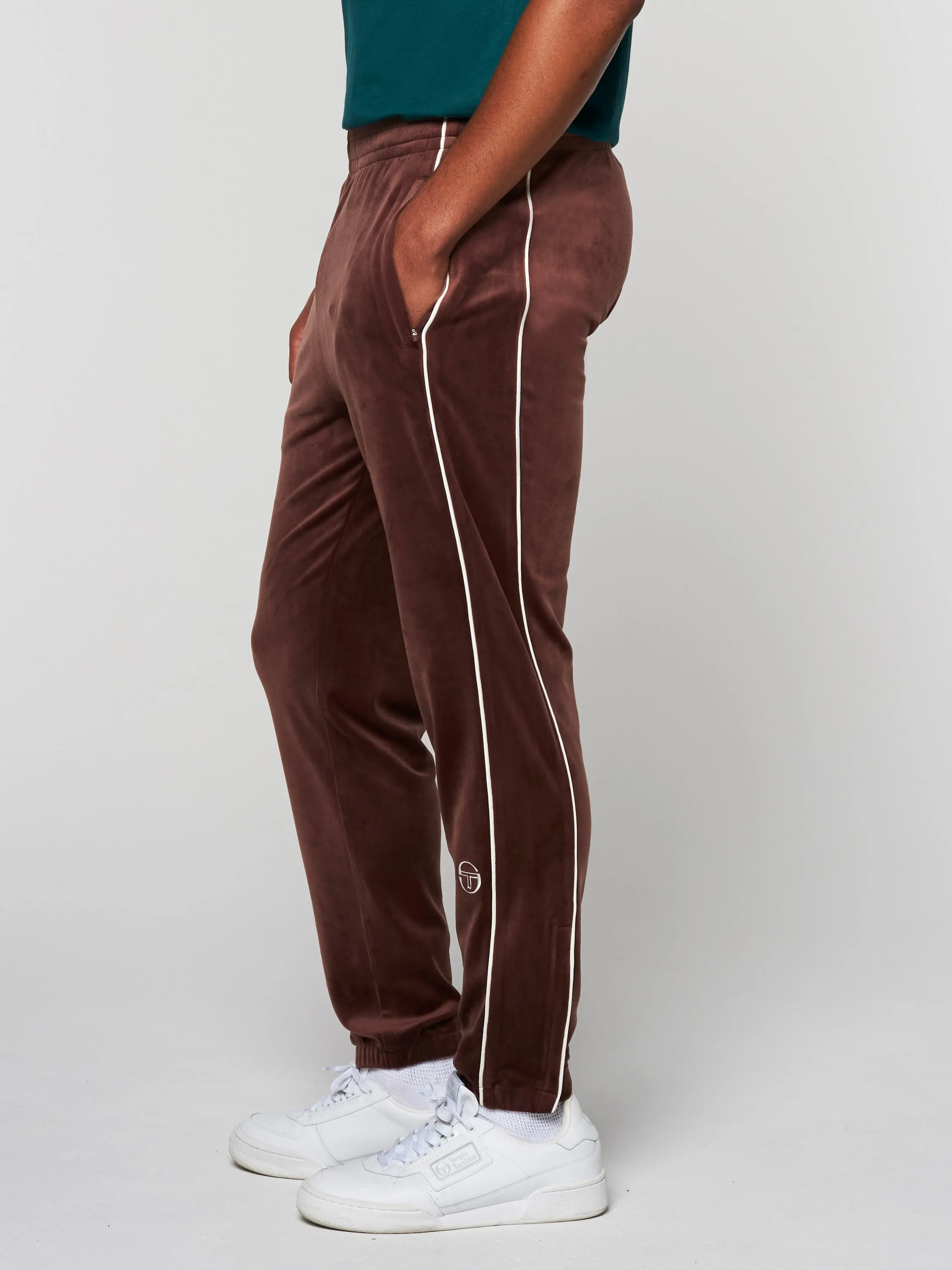 Lioni Velour Track Pant- Deep Mahogany