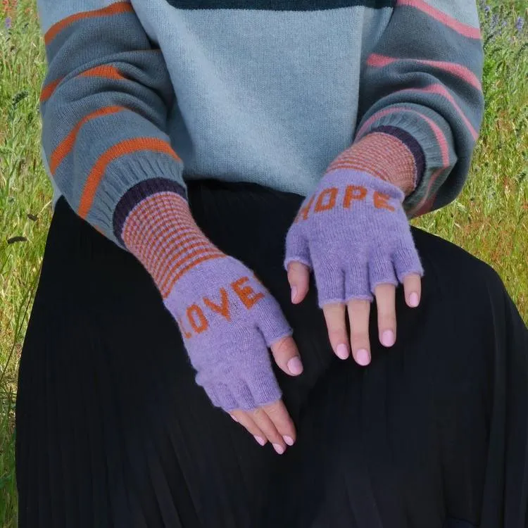 Love and Hope Fingerless Gloves - Lilac and Berry