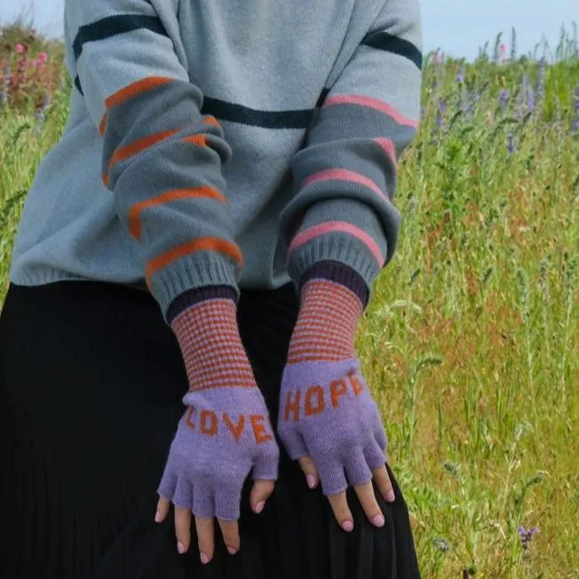 Love and Hope Fingerless Gloves - Lilac and Berry