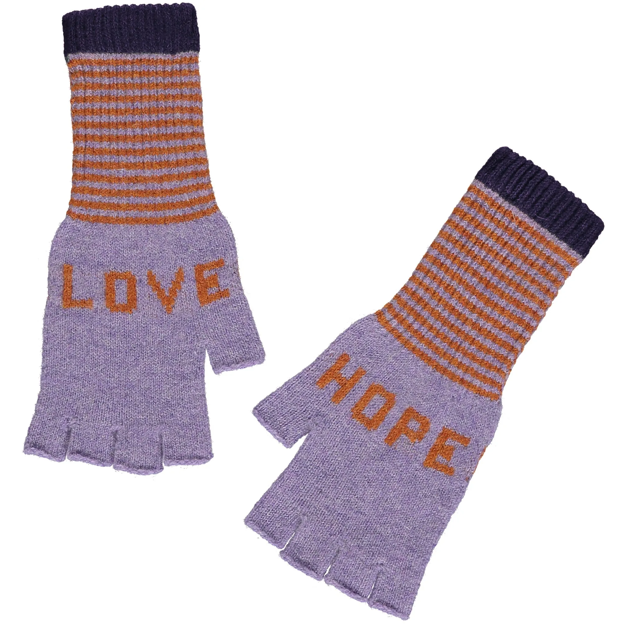 Love and Hope Fingerless Gloves - Lilac and Berry