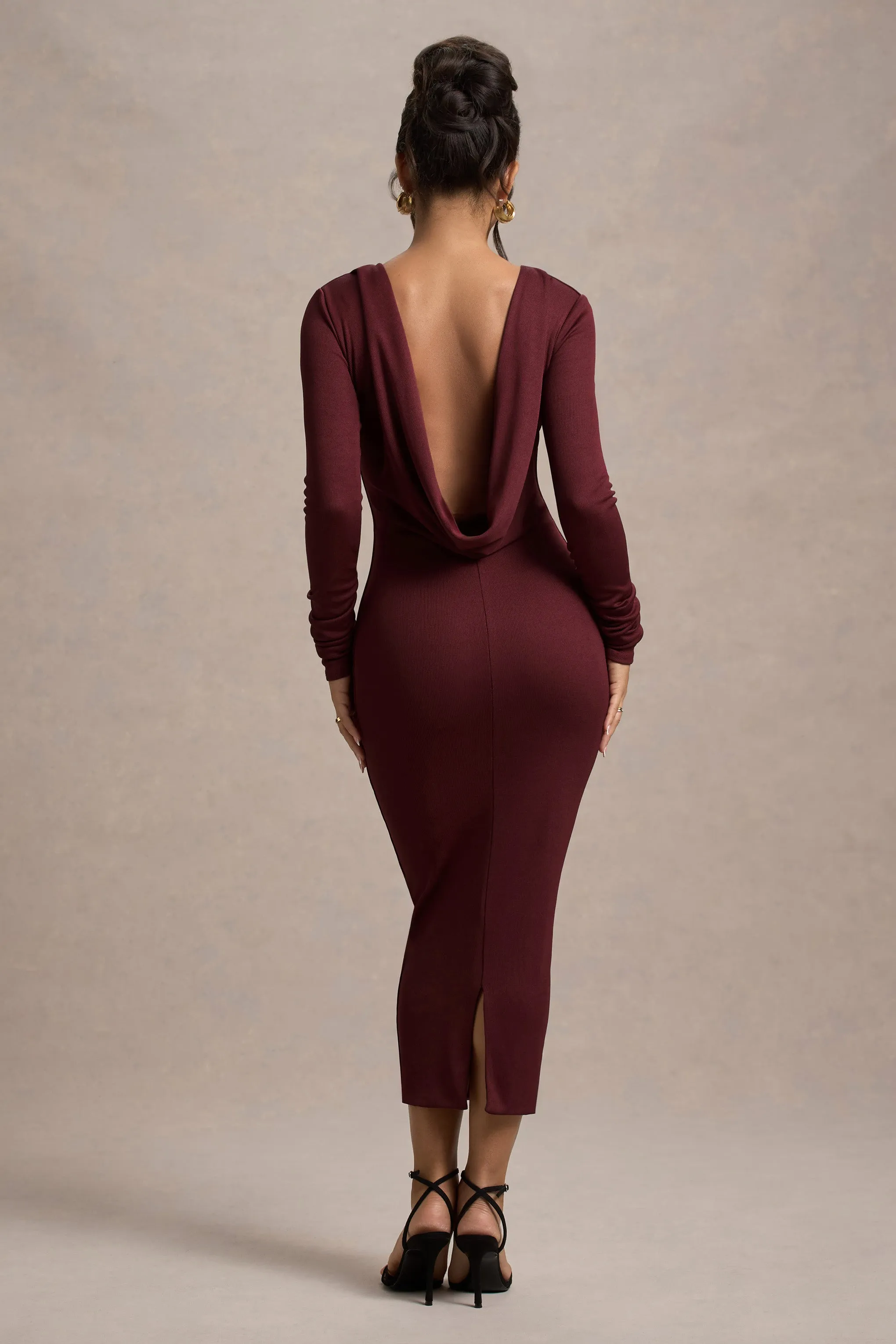 Madden | Plum Rib Knit Cowl-Back Midi Dress