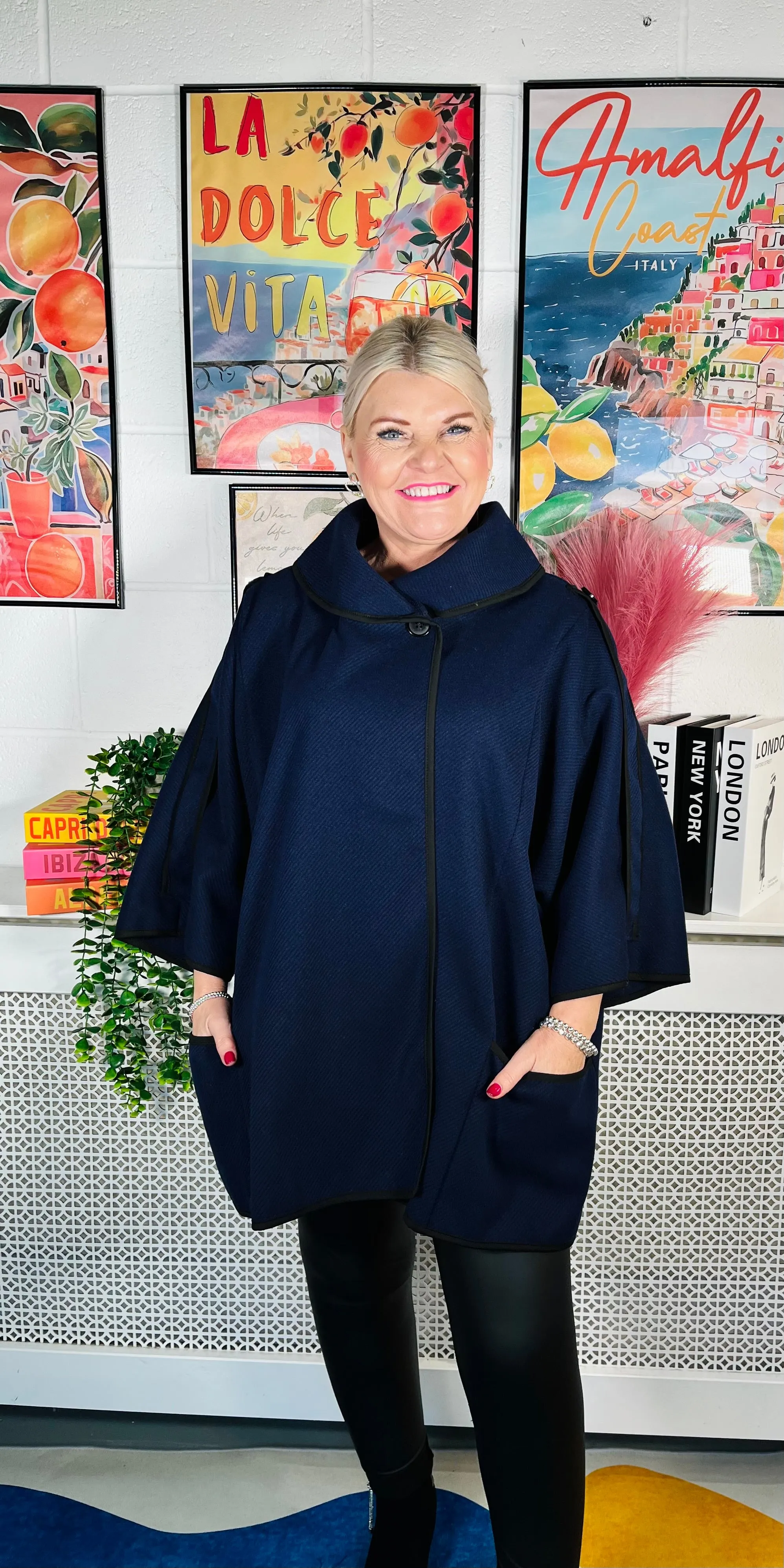 Madeline Luxury Cape Coat - Navy