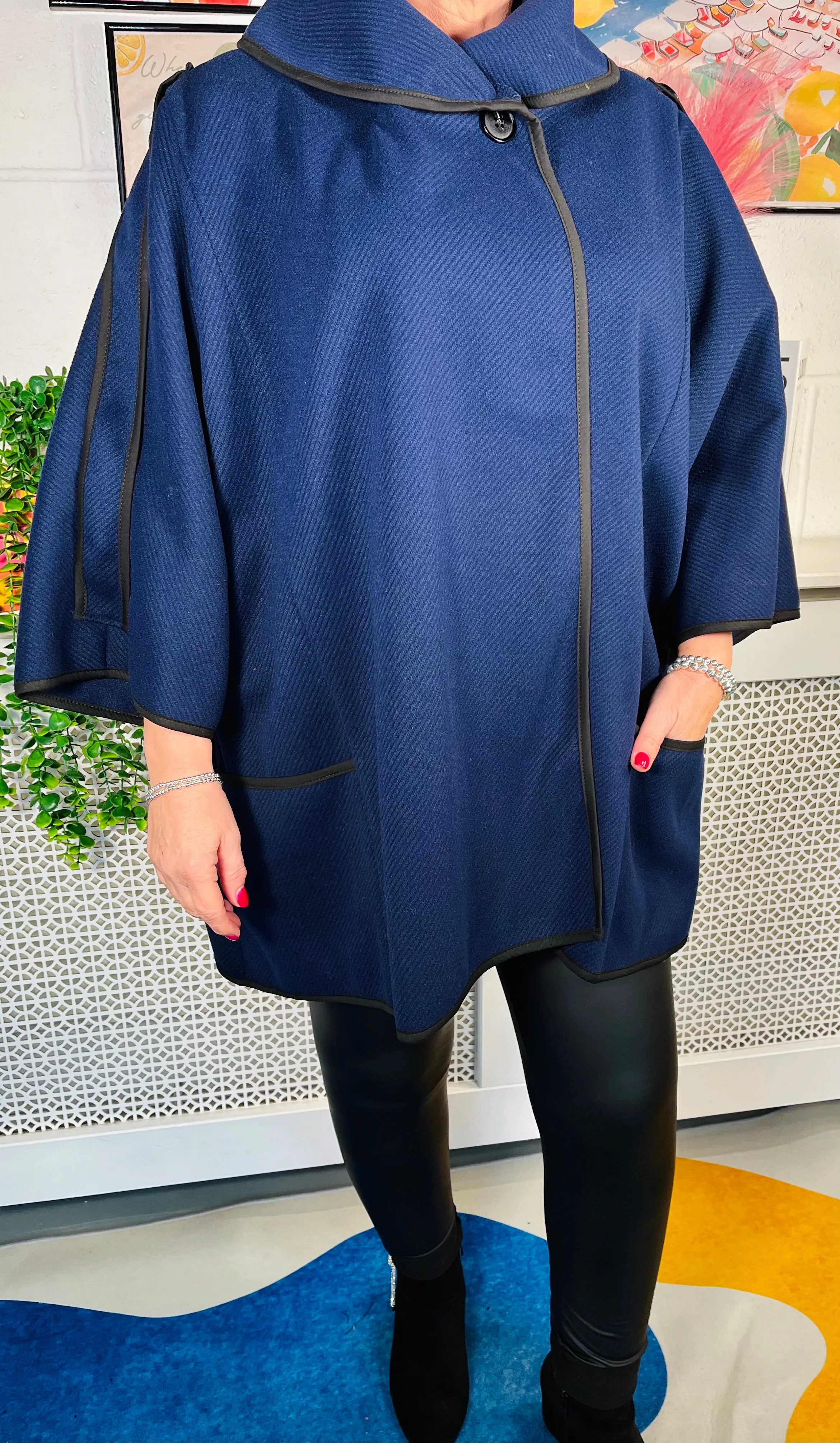 Madeline Luxury Cape Coat - Navy