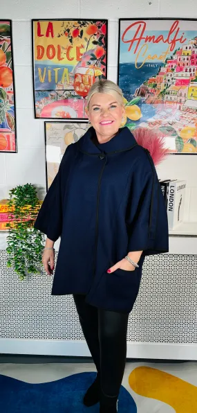 Madeline Luxury Cape Coat - Navy