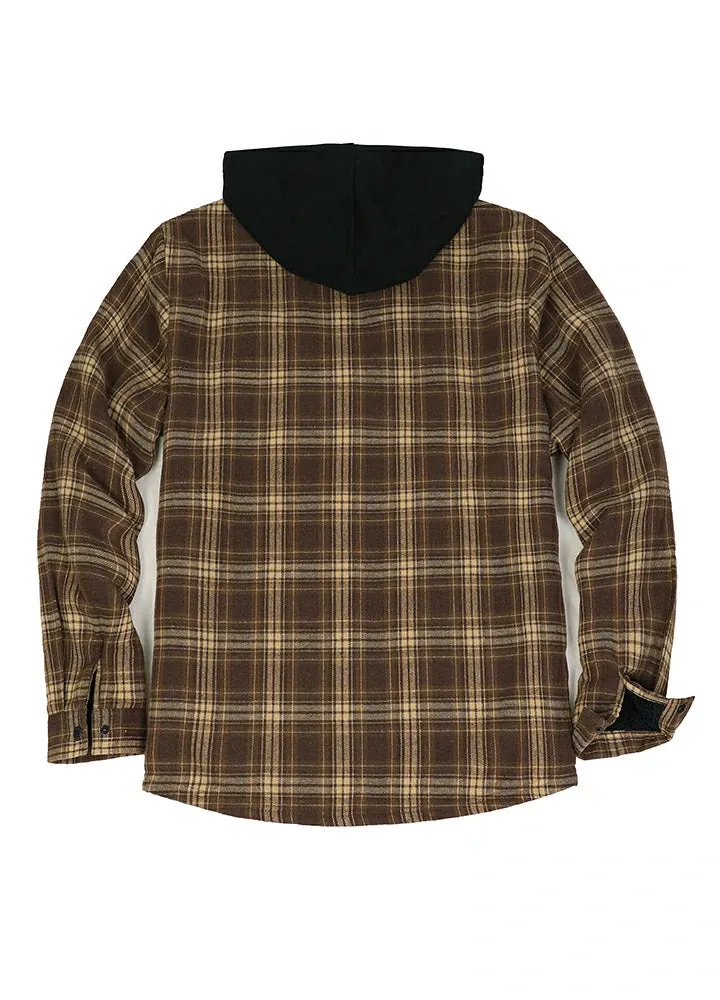 Men's Sherpa Lined Flannel Shirt Jacket with Hood,Plaid Shirt-Jac