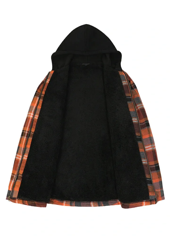 Men's Sherpa Lined Flannel Shirt Jacket with Hood,Plaid Shirt-Jac