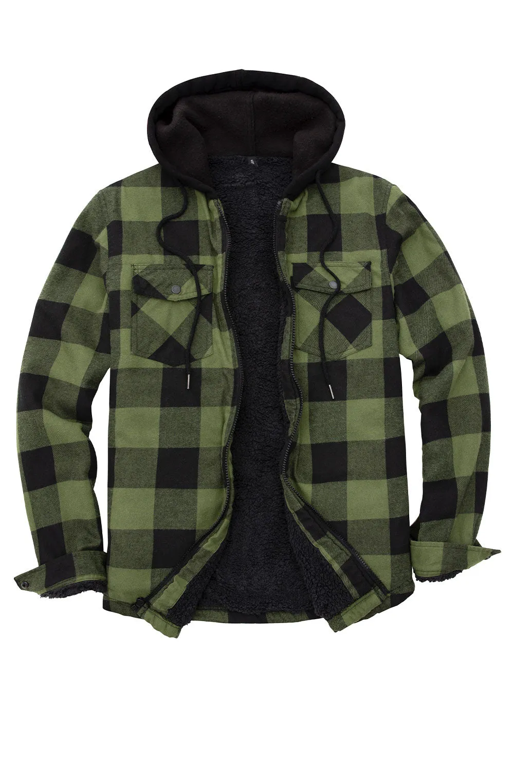 Men's Sherpa Lined Flannel Shirt Jacket with Hood,Plaid Shirt-Jac