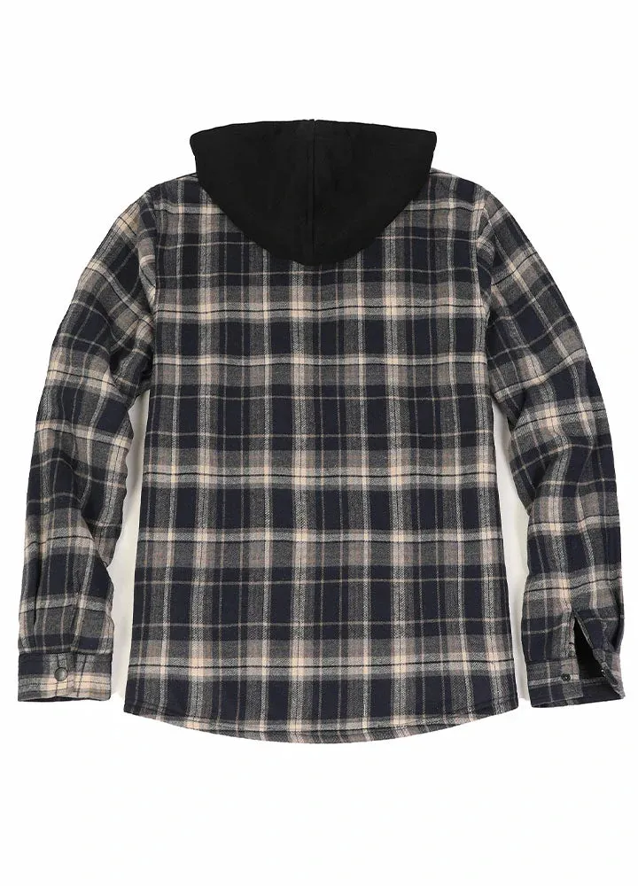 Men's Sherpa Lined Flannel Shirt Jacket with Hood,Plaid Shirt-Jac