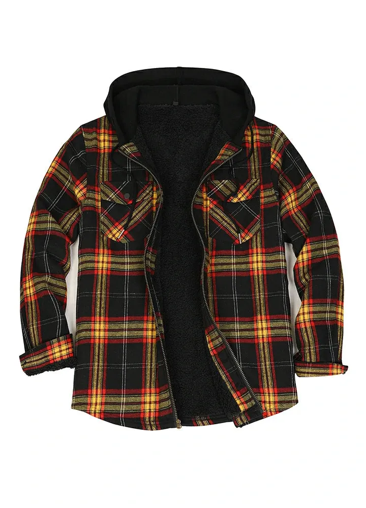 Men's Sherpa Lined Flannel Shirt Jacket with Hood,Plaid Shirt-Jac