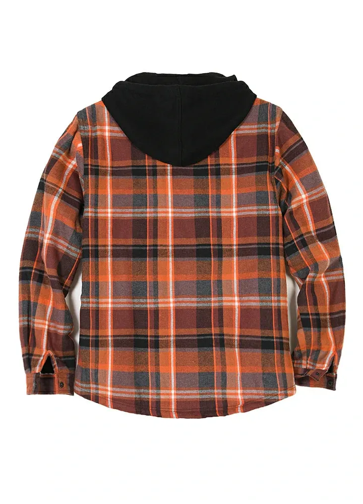 Men's Sherpa Lined Flannel Shirt Jacket with Hood,Plaid Shirt-Jac