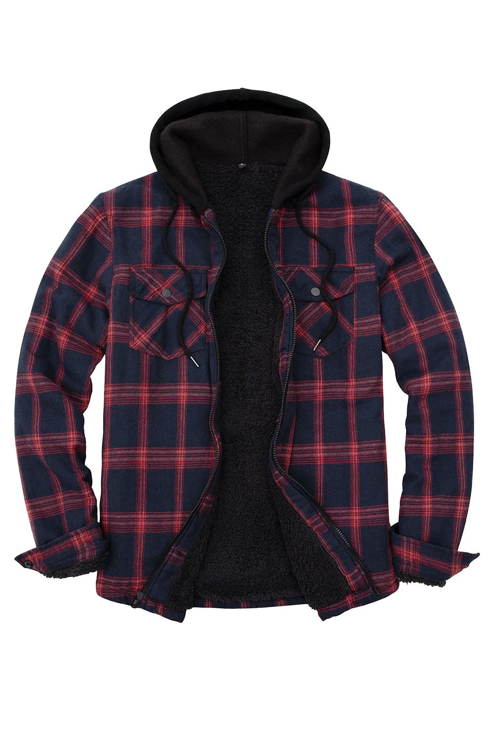 Men's Sherpa Lined Flannel Shirt Jacket with Hood,Plaid Shirt-Jac