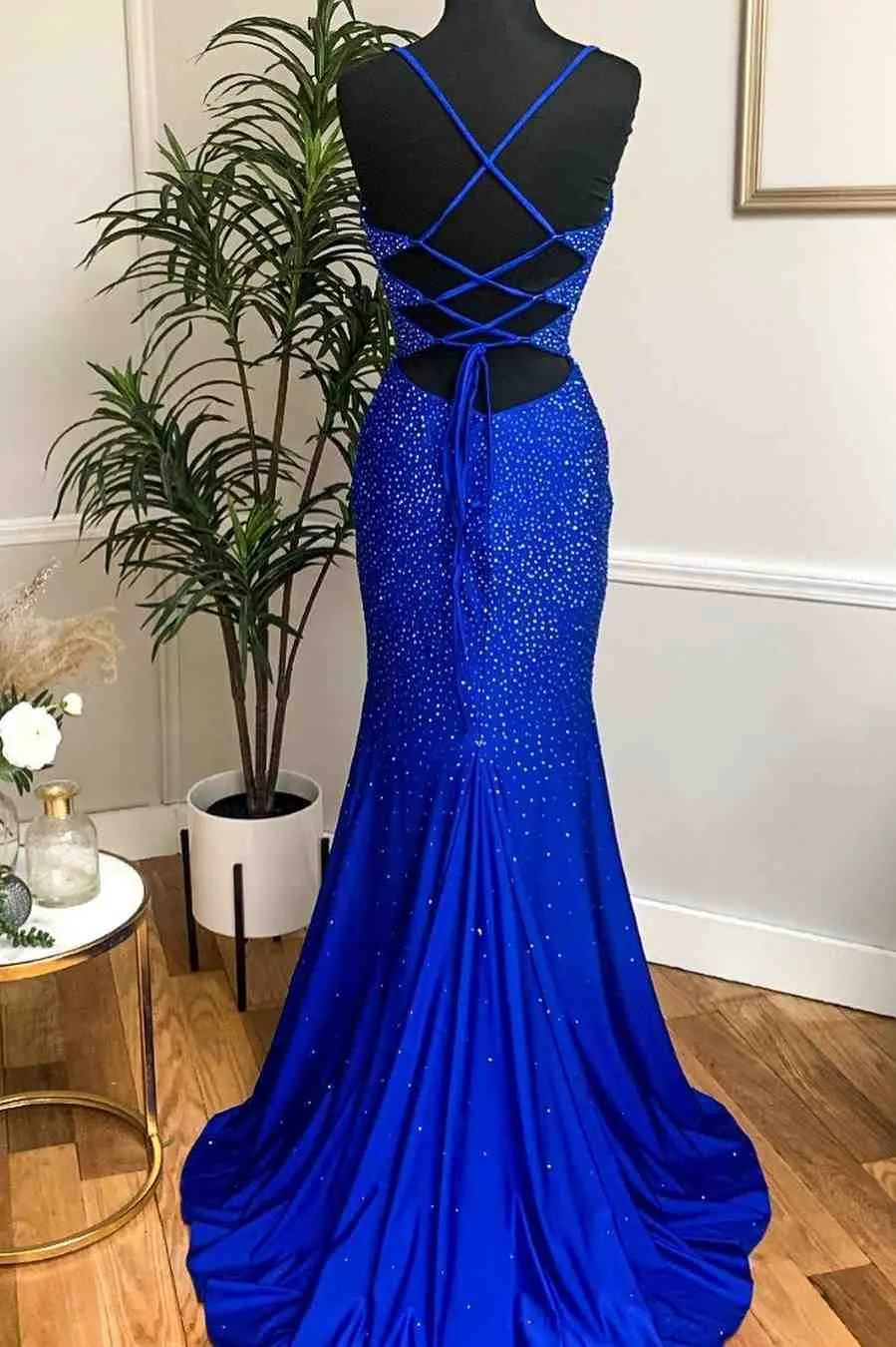 Mermaid Long Red Prom Dress with Rhinestones,Royal Blue Bodycon Dresses