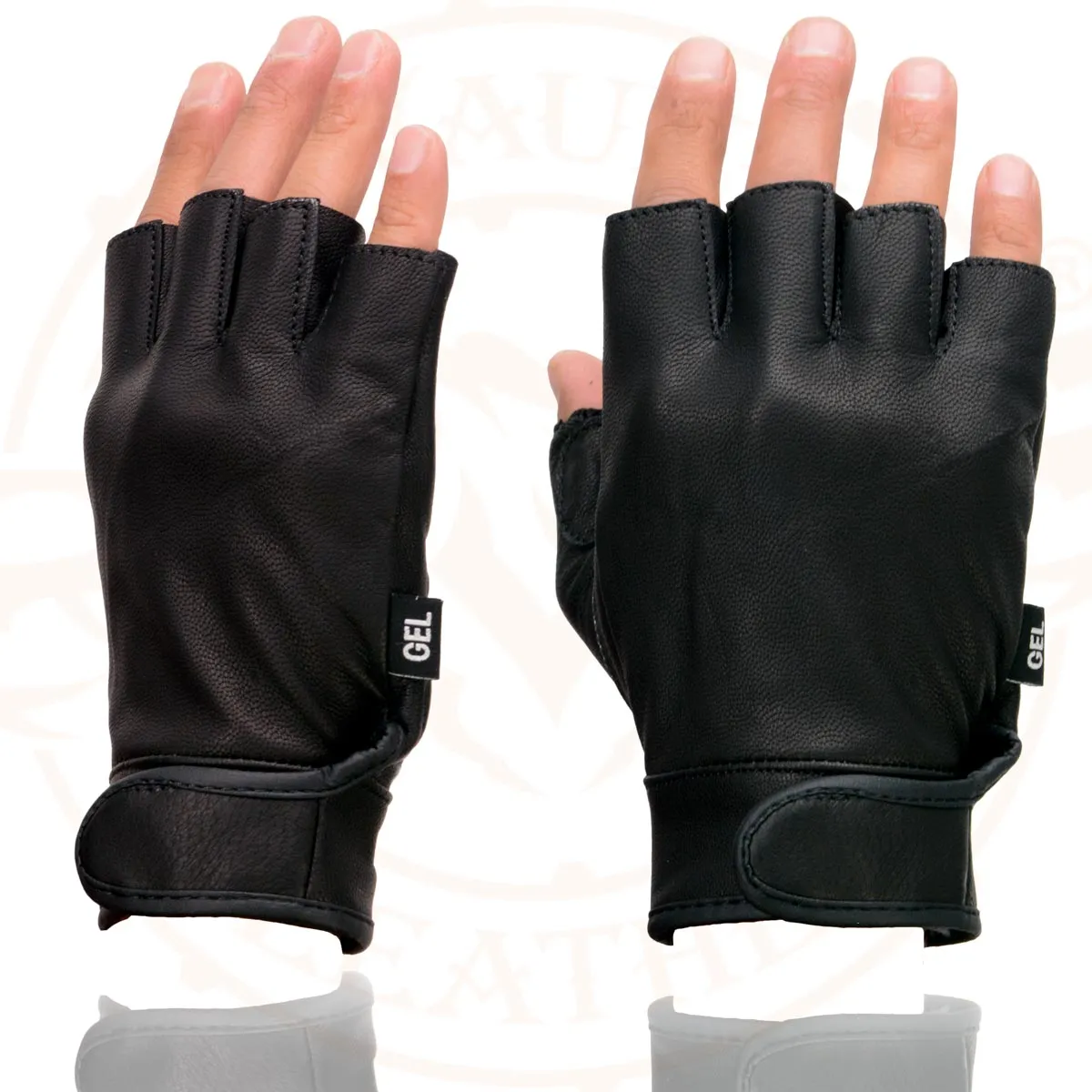 Milwaukee Leather MG7585 Men's Black Leather Gel Padded Palm Fingerless Motorcycle Hand Gloves w/ Full Panel Cover