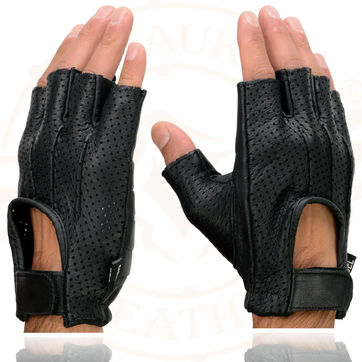 Milwaukee Leather SH877 Men's Black Welted USA Deerskin Leather Gel Padded Palm Fingerless Motorcycle Hand Gloves