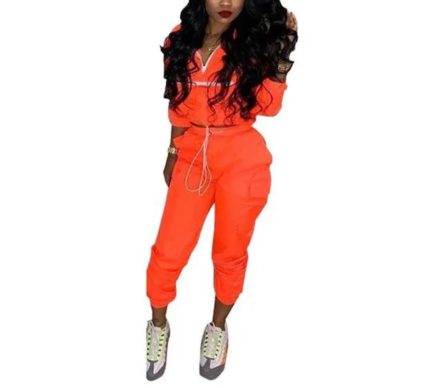 Neon 2 piece crop jacket pants track suit set