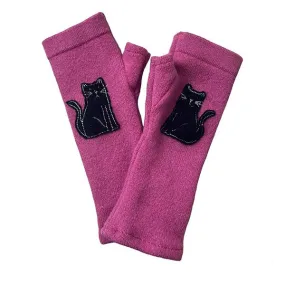 NEW! Cashmere Fingerless Gloves in Pink with Cat by Sardine Clothing Co.