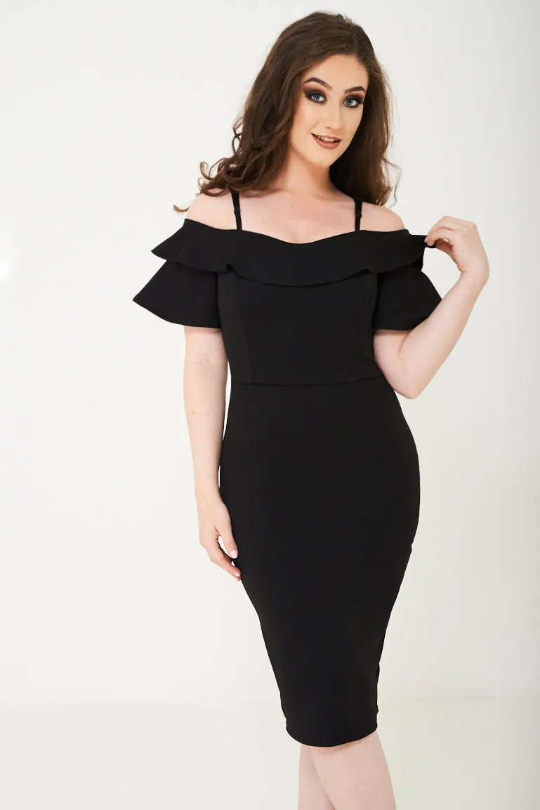 Off Shoulder Black Bodycon Dress Ex Brand