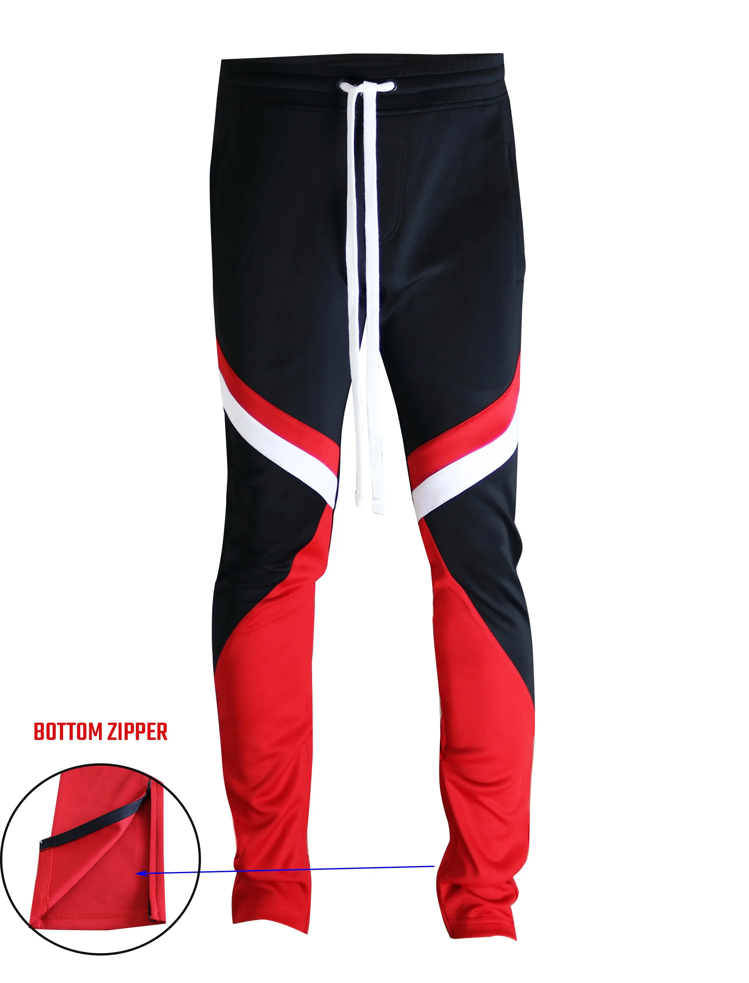 P11030-COLOR BLOCK TRACK PANTS-BLACK/RED