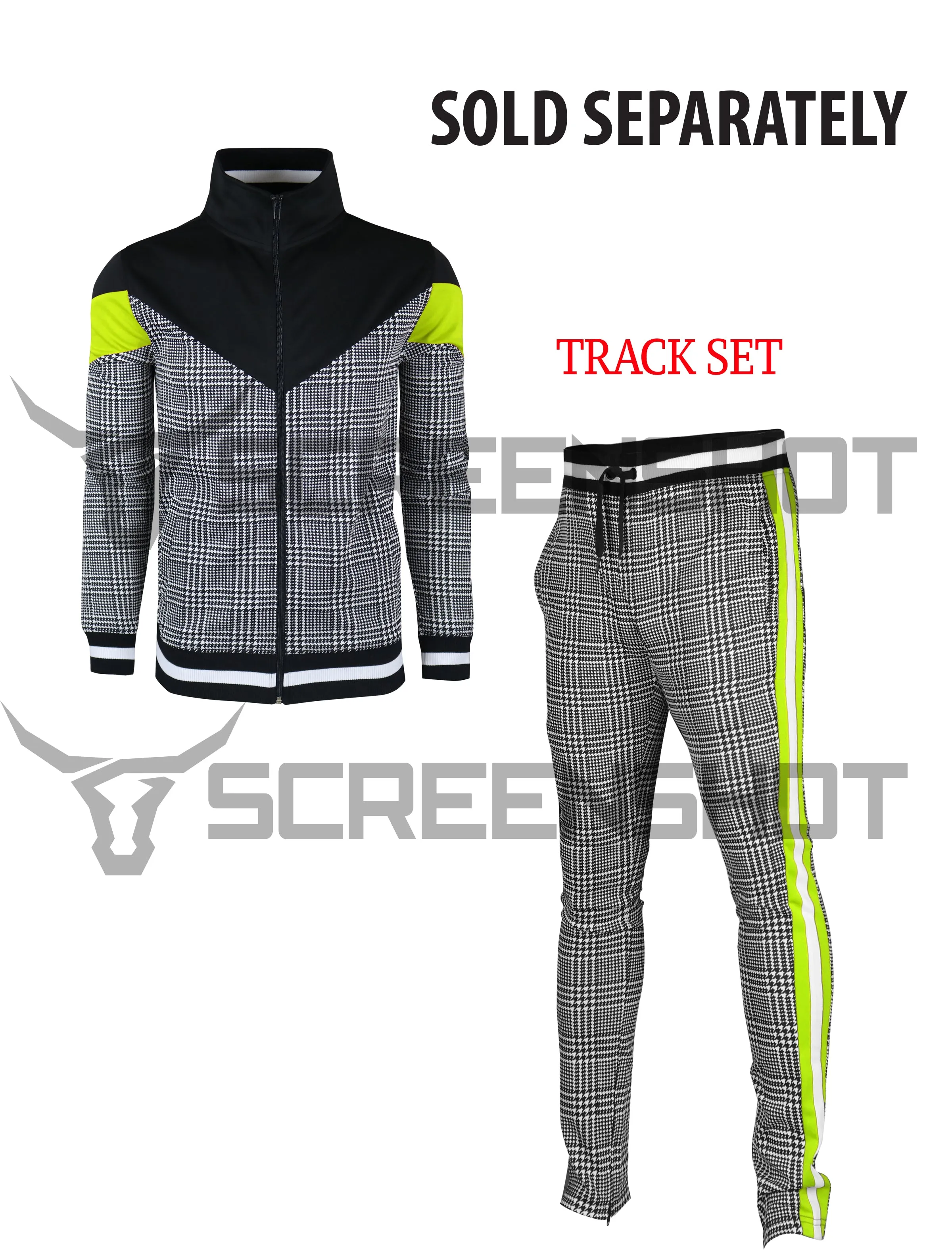 P11957-HOUNDTOOTH PATTERN TRAK PANTS-NEON