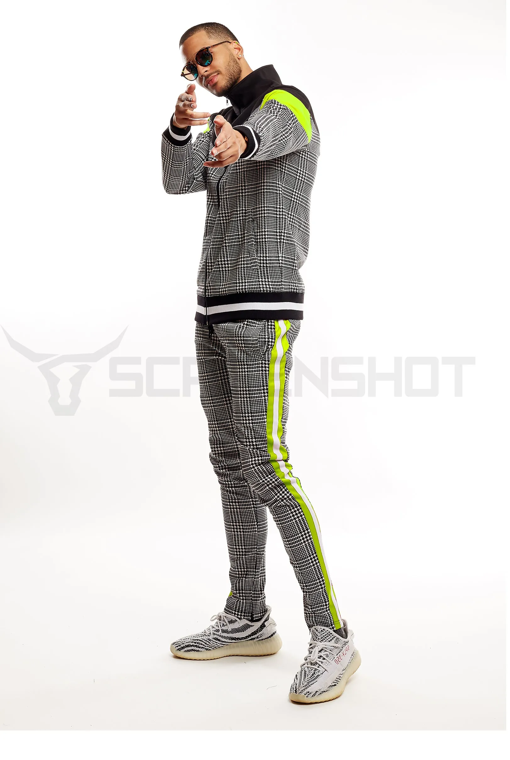 P11957-HOUNDTOOTH PATTERN TRAK PANTS-NEON