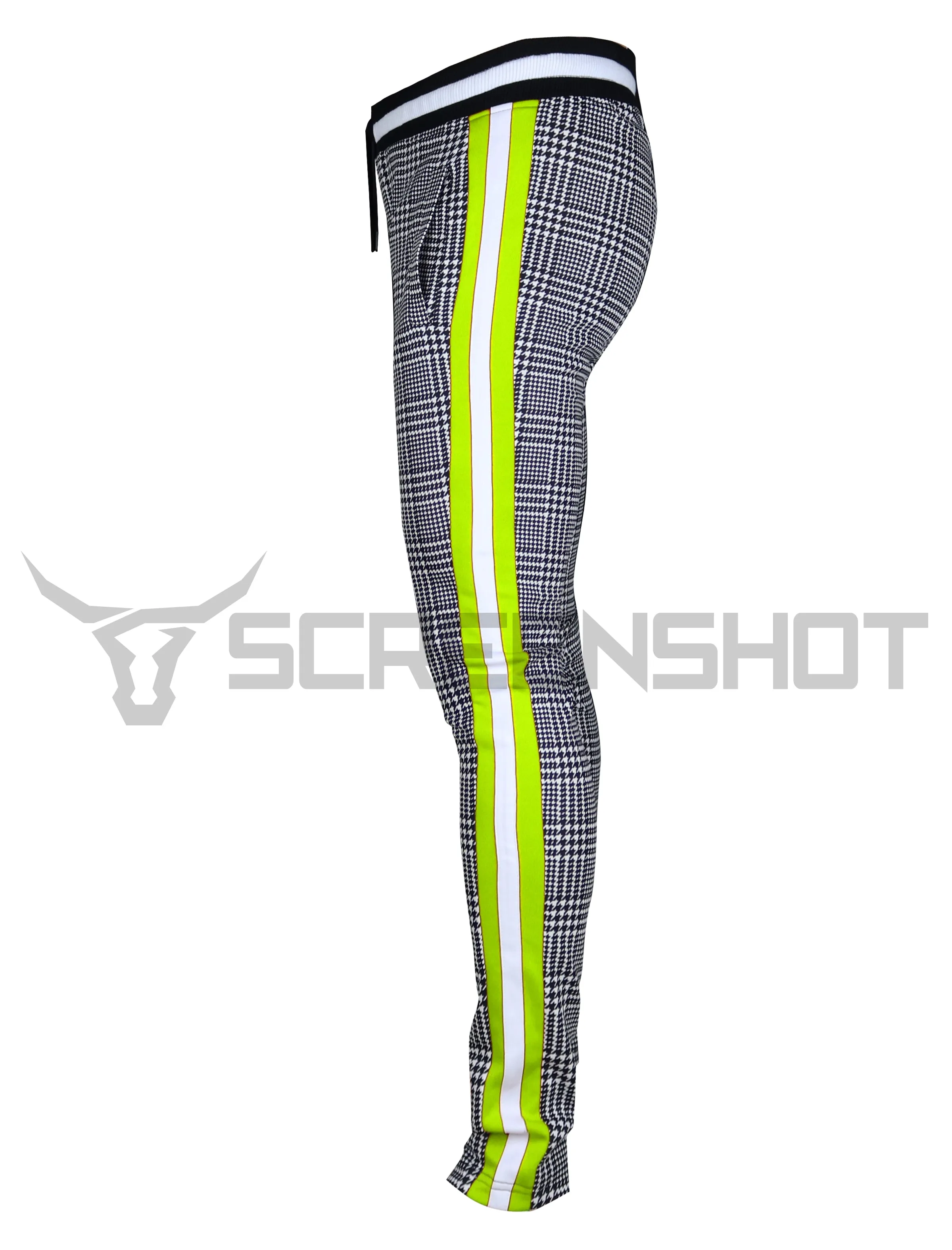 P11957-HOUNDTOOTH PATTERN TRAK PANTS-NEON