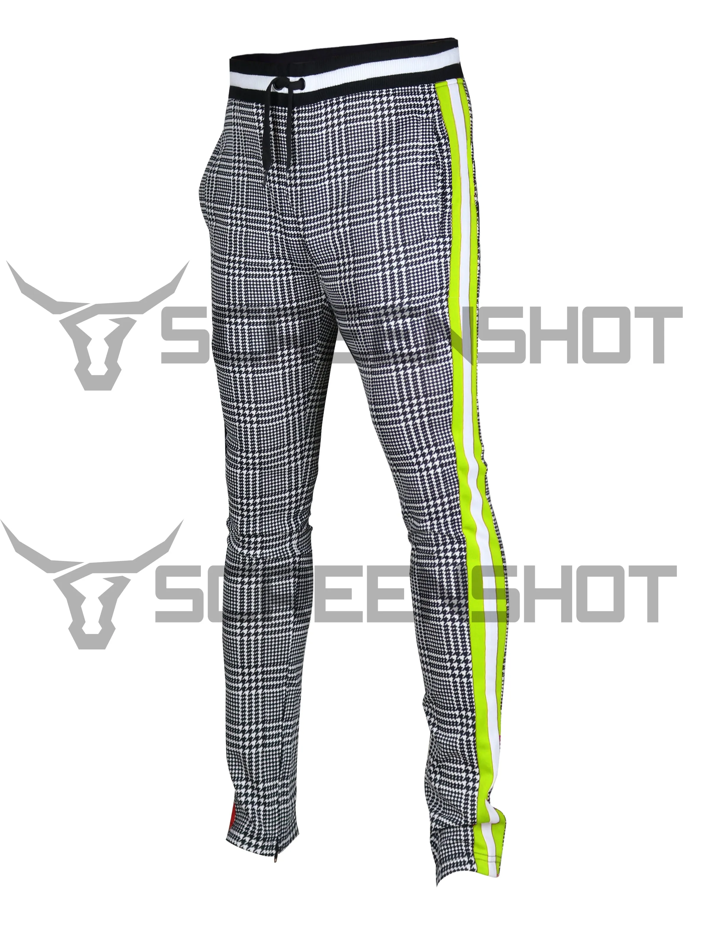 P11957-HOUNDTOOTH PATTERN TRAK PANTS-NEON