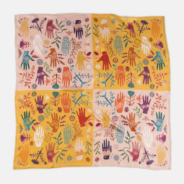 Peach and Yellow Gaurdian Square Silk Scarf by Dora Nola