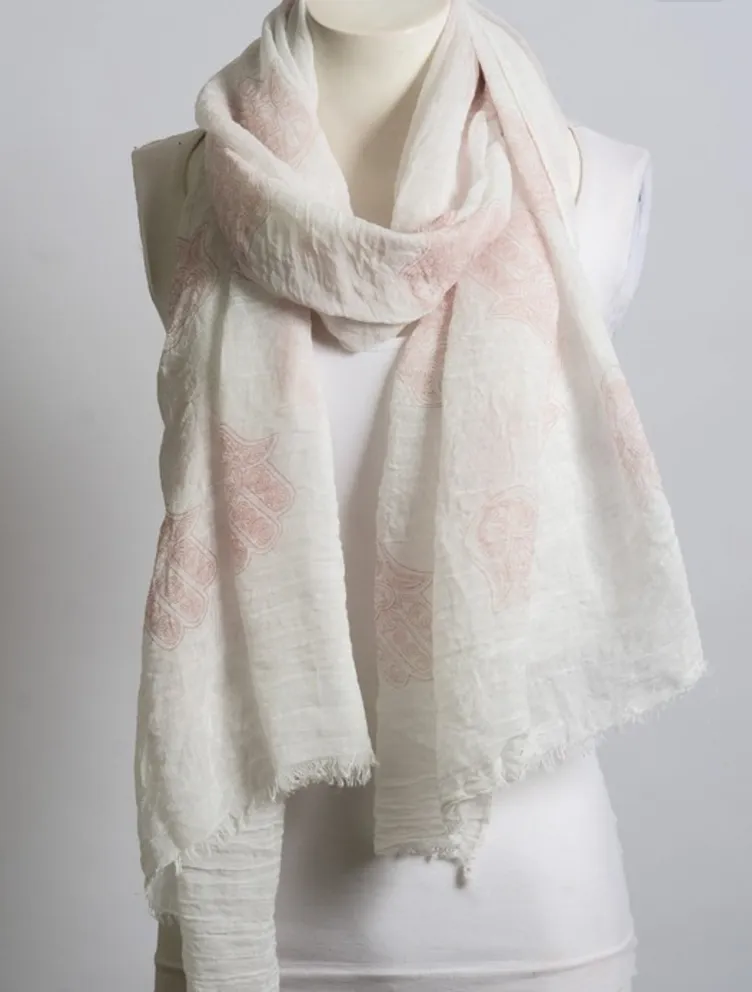 Pink & White Boho Handprint Crinkle Scarf