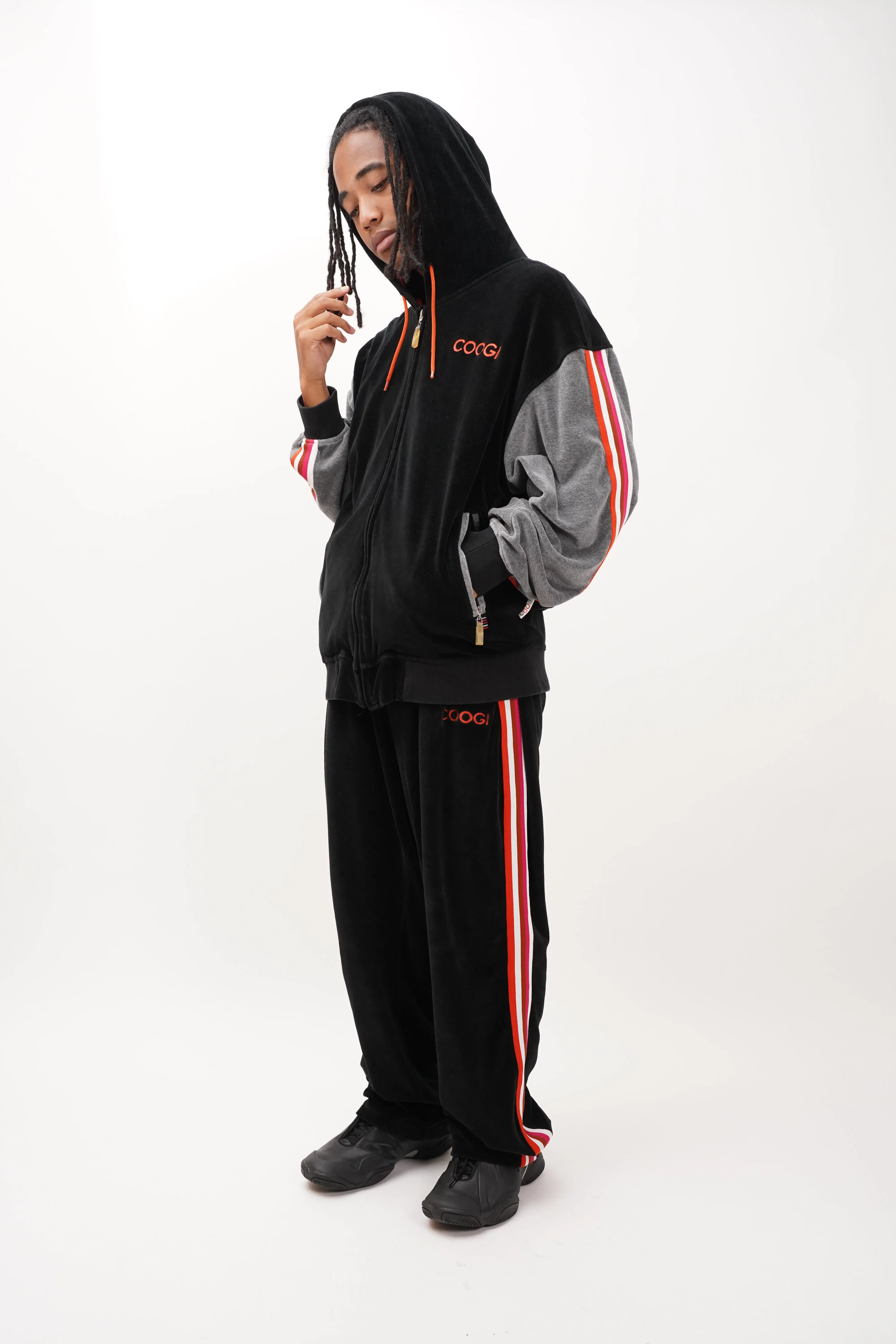 "COOGI" -Logo Embroidery Velour Track Jacket/Pants-