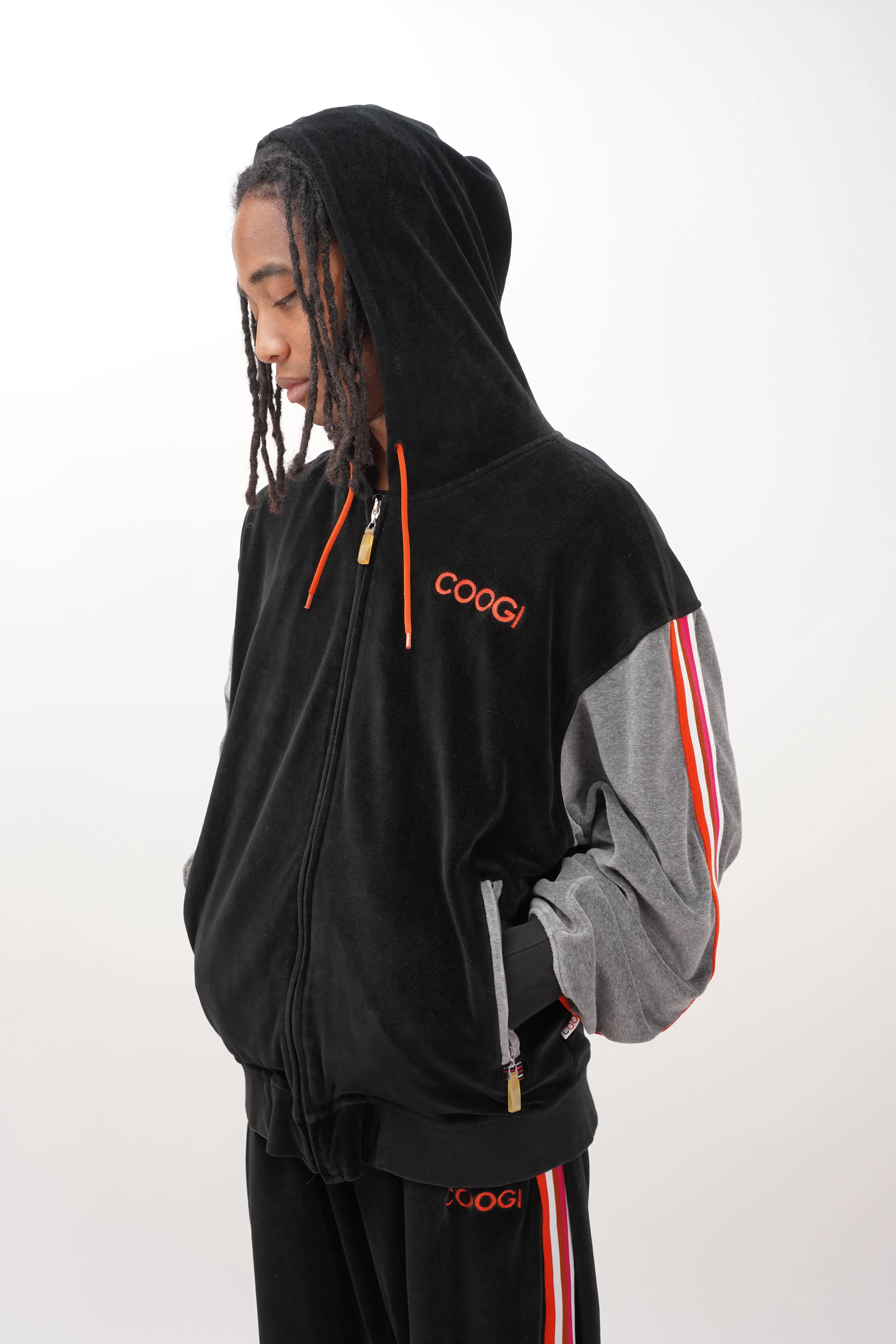 "COOGI" -Logo Embroidery Velour Track Jacket/Pants-