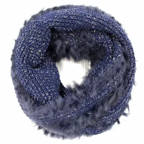 Rabbit Trim Infinity Scarf - Navy