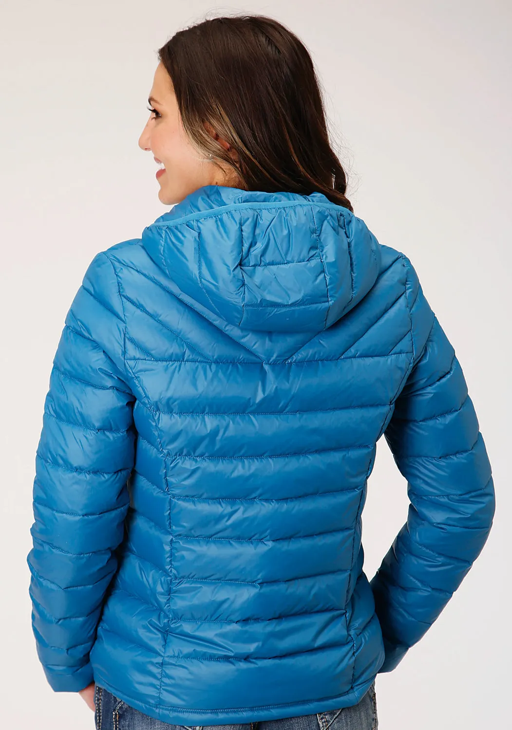 Roper Womens Teal Blue Nylon Crushable Hooded Down Coat