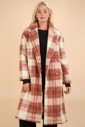 Rose Mix Oversized Plaid Soft Fuzzy Button Down Long Coat