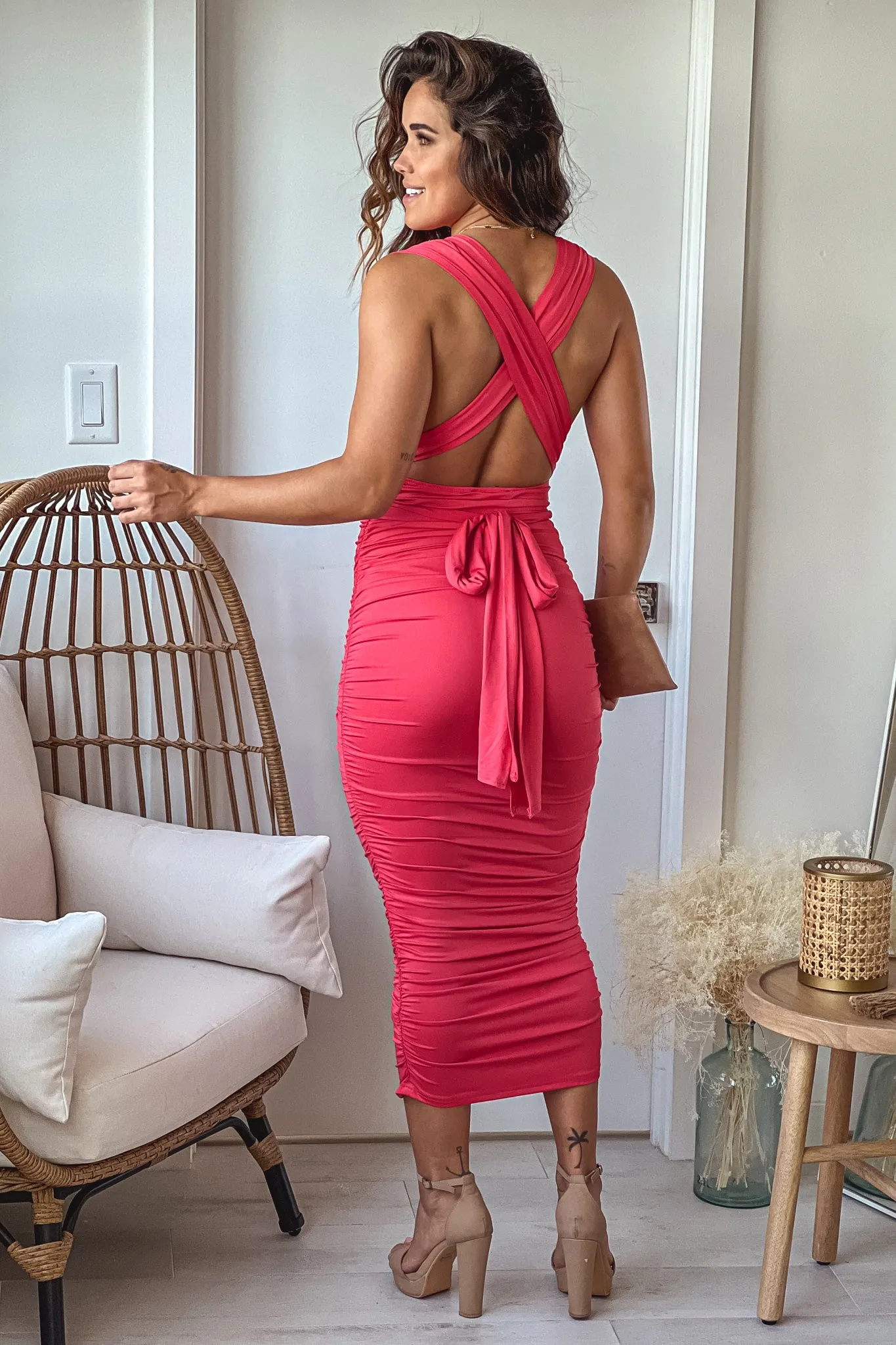 Rose Multi Tie Ruched Bodycon Dress