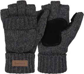 Soft Winter Knit Dark Grey Fingerless Glove Mittens